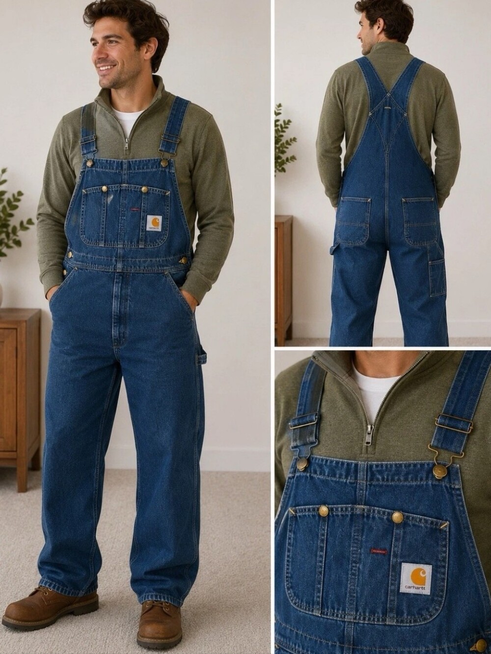 Carhartt Denim Bib Overalls Men's 30x32 Blue Carpenters Work Streetwear #R07-DST